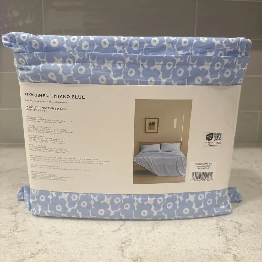 Marimekko King Sheet Set Pikkuinen Unikko Blue Floral Cotton New